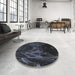 Round Machine Washable Transitional Mist Blue Rug in a Office, wshpat1356