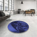 Round Patterned Blue Rug in a Office, pat1357blu