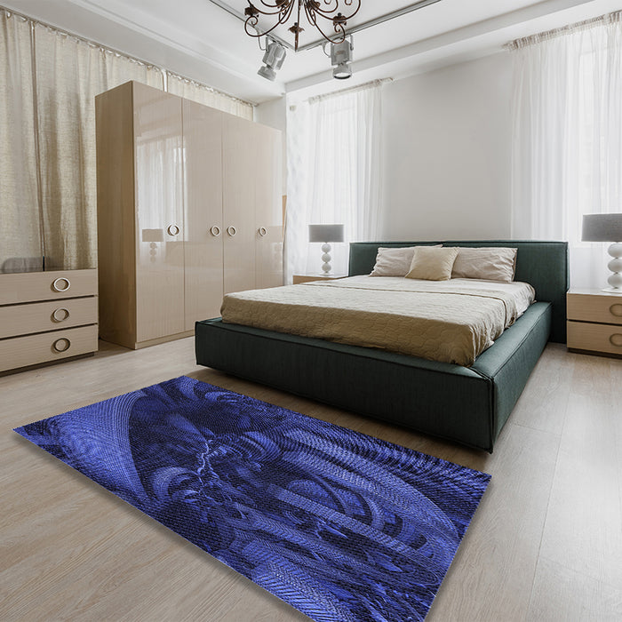 Patterned Blue Rug in a Bedroom, pat1357blu