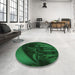 Round Patterned Dark Forest Green Rug in a Office, pat1357grn