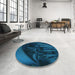 Round Patterned Deep-Sea Blue Rug in a Office, pat1357lblu