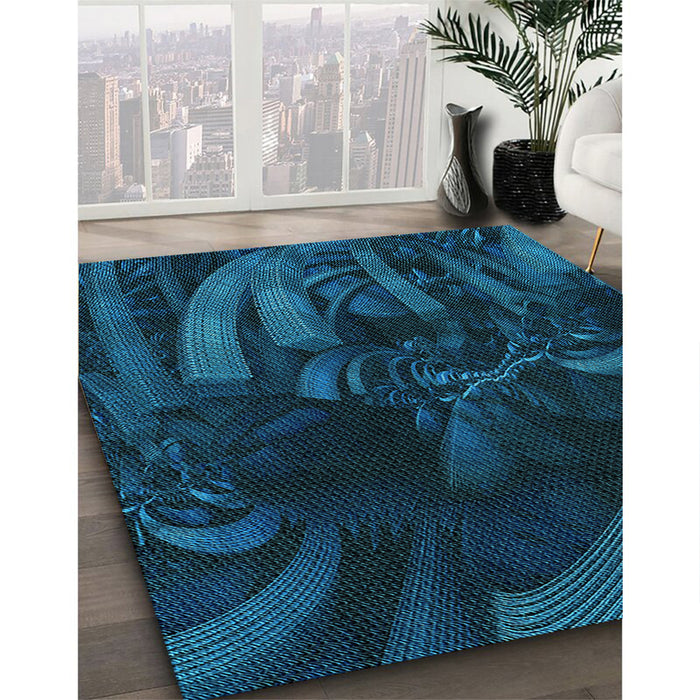 Patterned Deep-Sea Blue Rug in Family Room, pat1357lblu