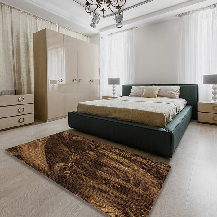 Patterned Saddle Brown Rug in a Bedroom, pat1357org