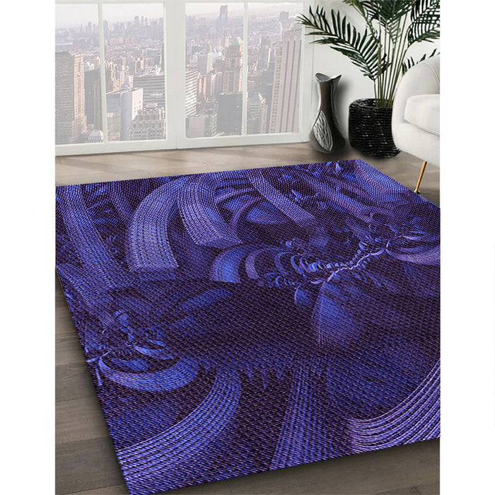 Patterned Midnight Blue Rug in Family Room, pat1357pur