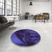 Round Patterned Midnight Blue Rug in a Office, pat1357pur