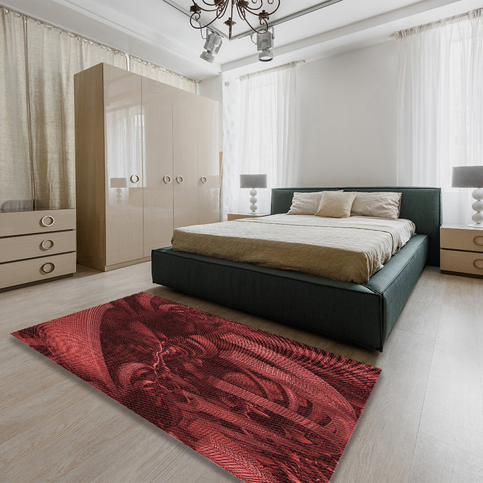 Patterned Red Rug in a Bedroom, pat1357rd