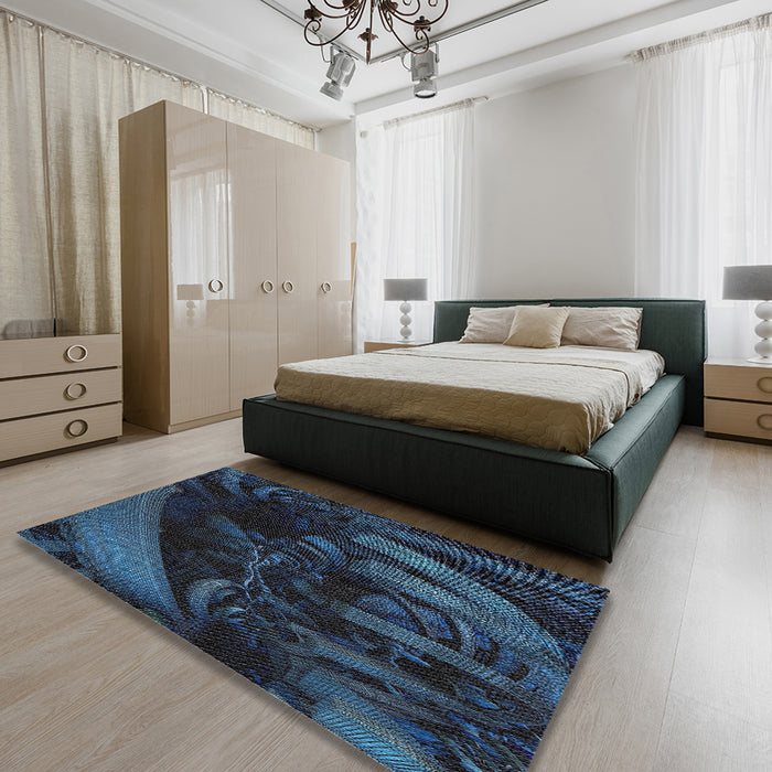Patterned Blue Novelty Rug in a Bedroom, pat1357