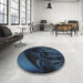 Round Patterned Blue Novelty Rug in a Office, pat1357