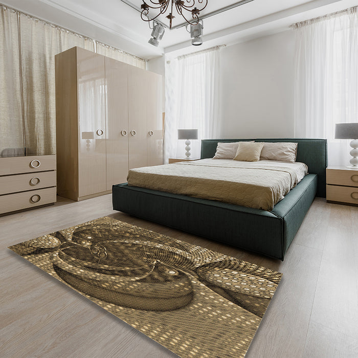 Patterned Copper Brown Rug in a Bedroom, pat1358brn