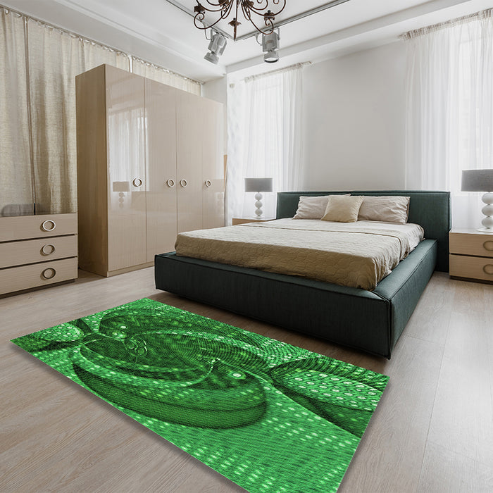 Patterned Deep Emerald Green Rug in a Bedroom, pat1358grn
