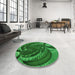 Round Patterned Deep Emerald Green Rug in a Office, pat1358grn