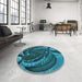 Round Patterned Dark Turquoise Green Rug in a Office, pat1358lblu