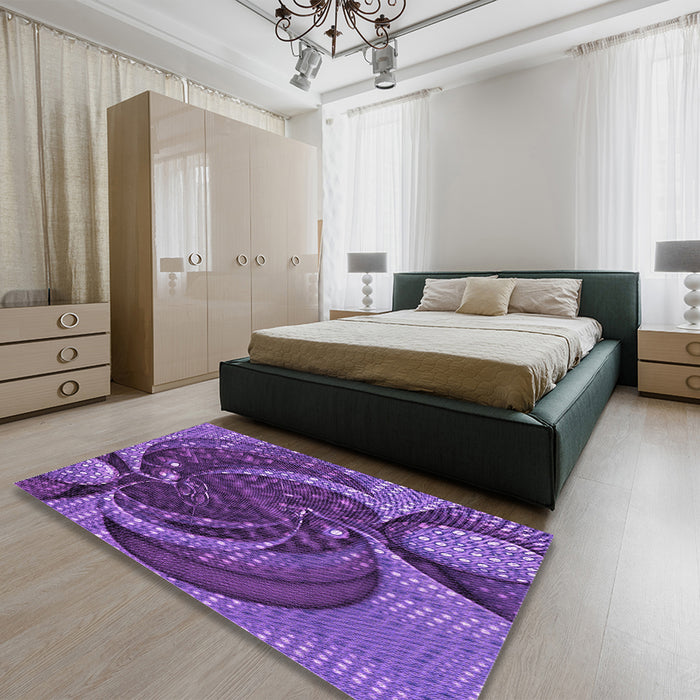 Patterned Bright Purple Rug in a Bedroom, pat1358pur