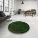 Round Patterned Black Rug in a Office, pat1359grn