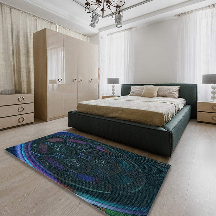 Patterned Blue Rug in a Bedroom, pat1359lblu
