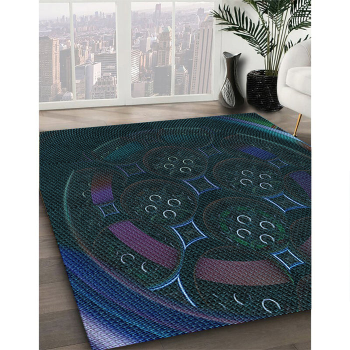 Patterned Blue Rug in Family Room, pat1359lblu