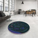 Round Patterned Blue Rug in a Office, pat1359lblu