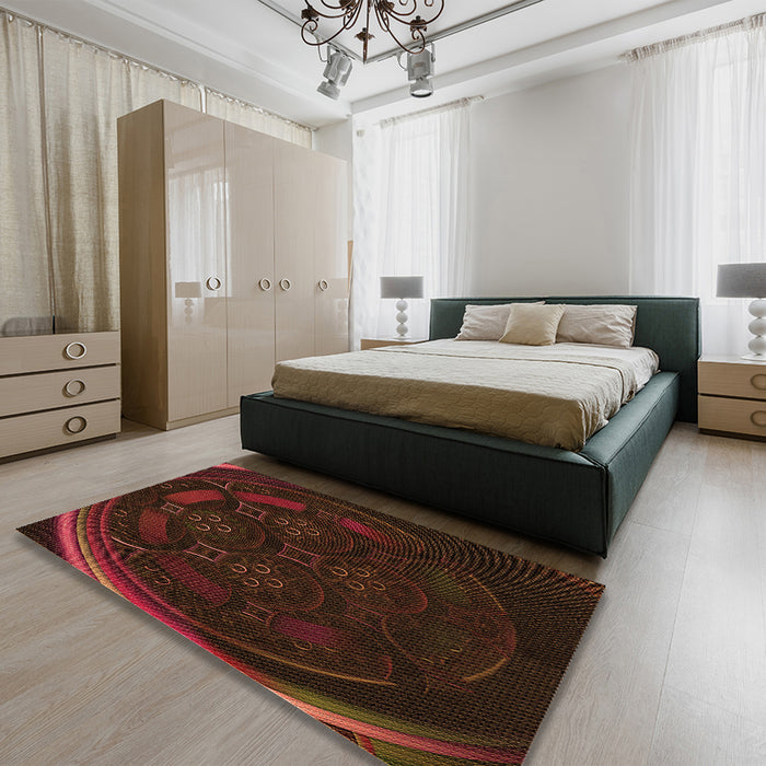 Patterned Red Brown Rug in a Bedroom, pat1359org