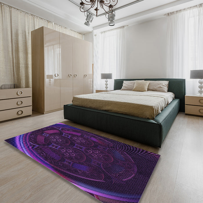 Patterned Deep Purple Rug in a Bedroom, pat1359pur