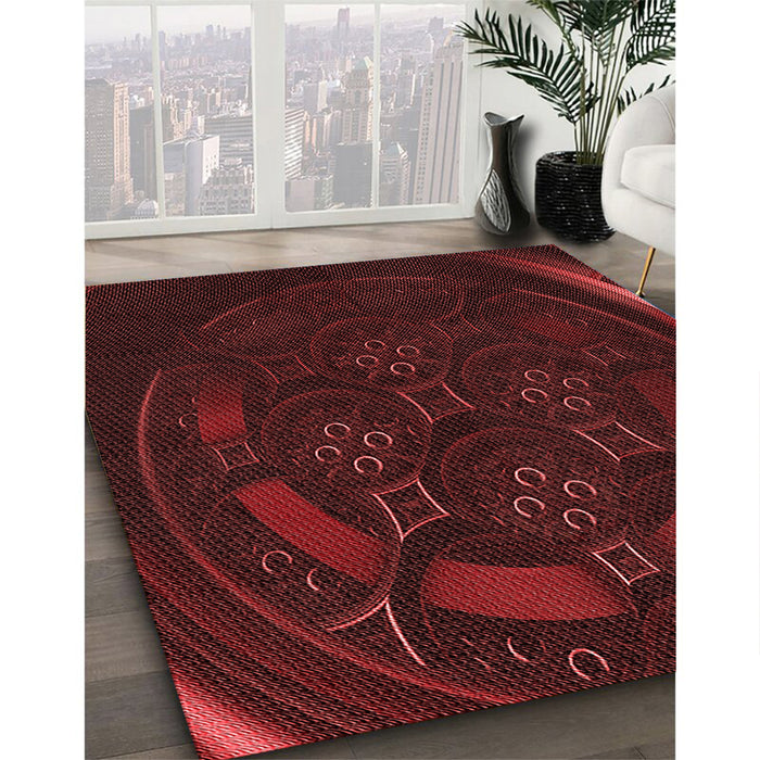 Machine Washable Transitional Saffron Red Rug in a Family Room, wshpat1359rd