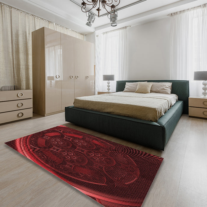 Patterned Saffron Red Rug in a Bedroom, pat1359rd