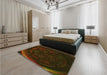 Patterned Dark Bronze Brown Rug in a Bedroom, pat1359yw