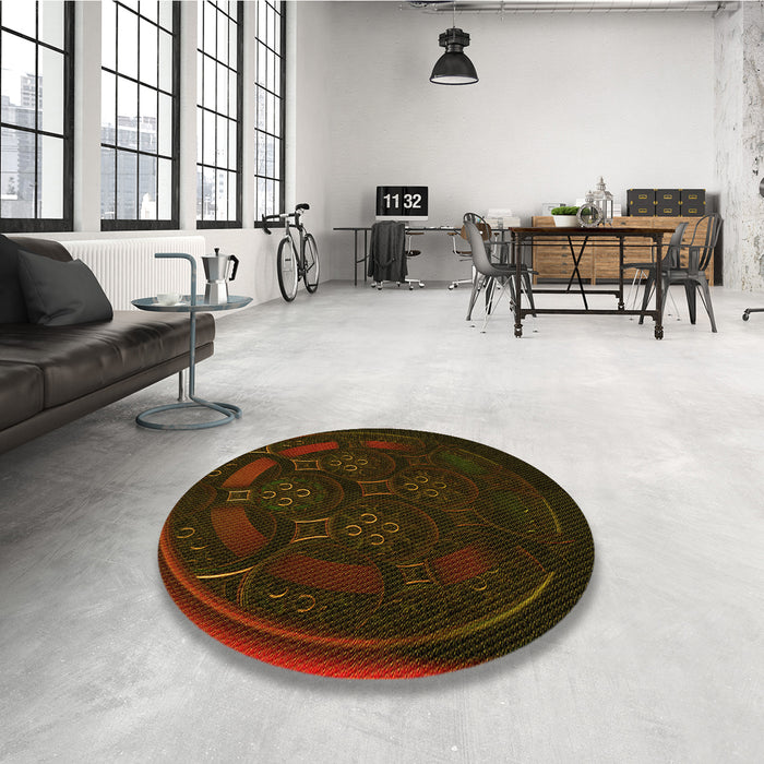 Round Patterned Dark Bronze Brown Rug in a Office, pat1359yw