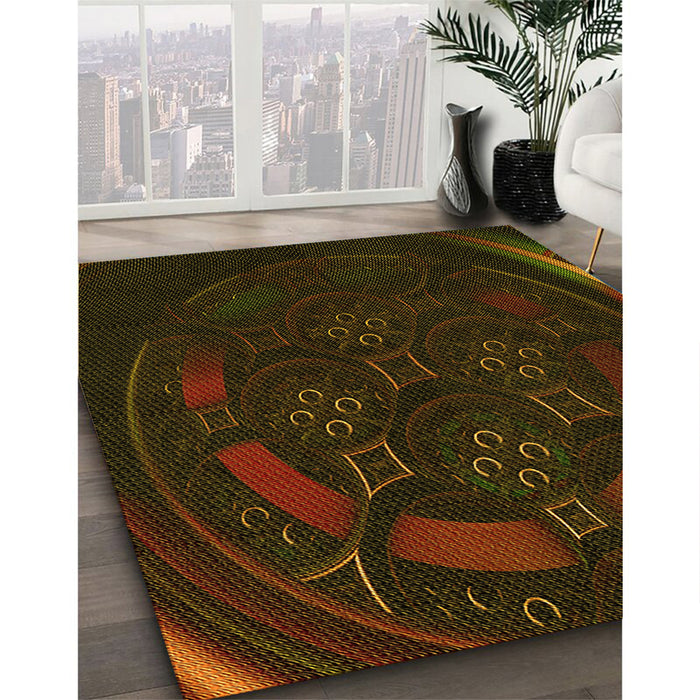 Patterned Dark Bronze Brown Rug in Family Room, pat1359yw