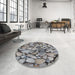 Round Patterned Silver Gray Novelty Rug in a Office, pat135