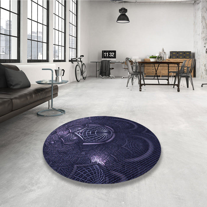 Round Patterned Deep Periwinkle Purple Rug in a Office, pat1360blu