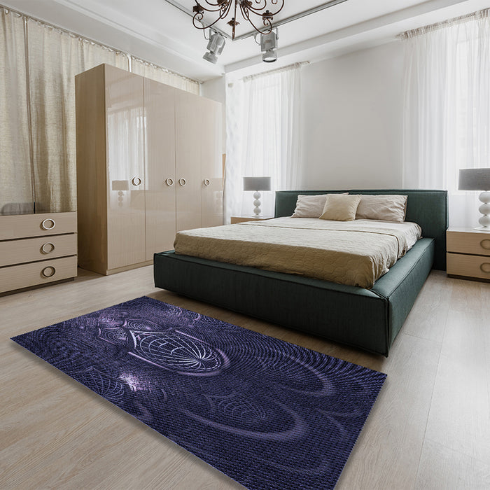 Patterned Deep Periwinkle Purple Rug in a Bedroom, pat1360blu