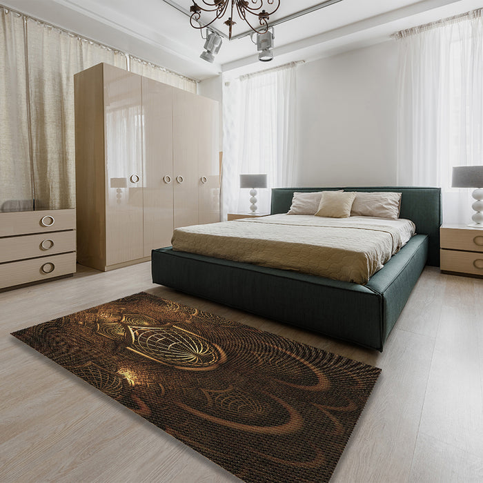 Patterned Saddle Brown Rug in a Bedroom, pat1360brn