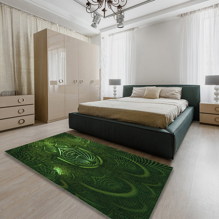 Patterned Black Rug in a Bedroom, pat1360grn