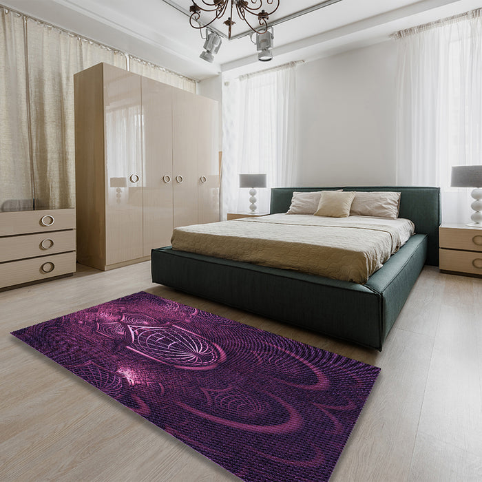 Patterned Dark Magenta Purple Rug in a Bedroom, pat1360pur