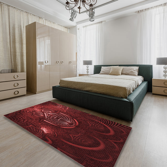 Round Machine Washable Transitional Fire Brick Red Rug in a Office, wshpat1360rd
