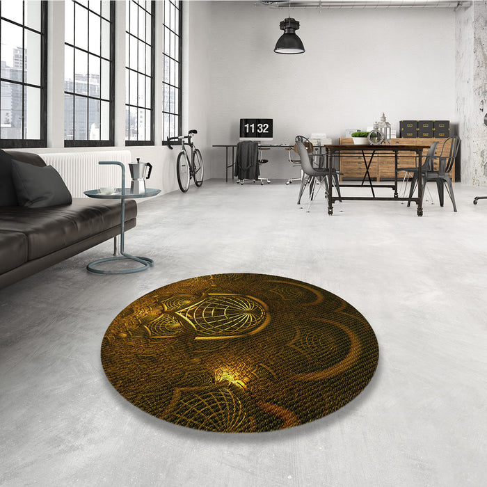 Round Patterned Dark Bronze Brown Rug in a Office, pat1360yw