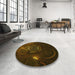 Round Patterned Dark Bronze Brown Rug in a Office, pat1360yw