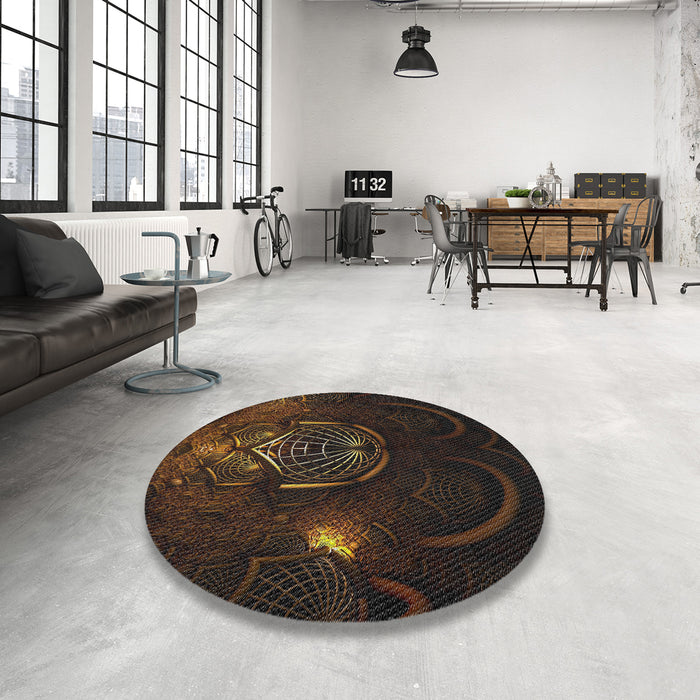 Round Machine Washable Transitional Brown Rug in a Office, wshpat1360