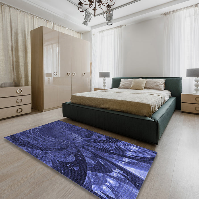 Patterned Royal Blue Rug in a Bedroom, pat1361blu