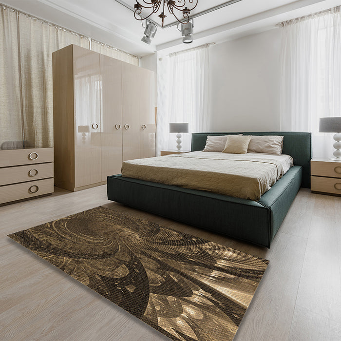 Round Machine Washable Transitional Night Red Rug in a Office, wshpat1361brn