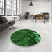 Round Patterned Deep Emerald Green Rug in a Office, pat1361grn