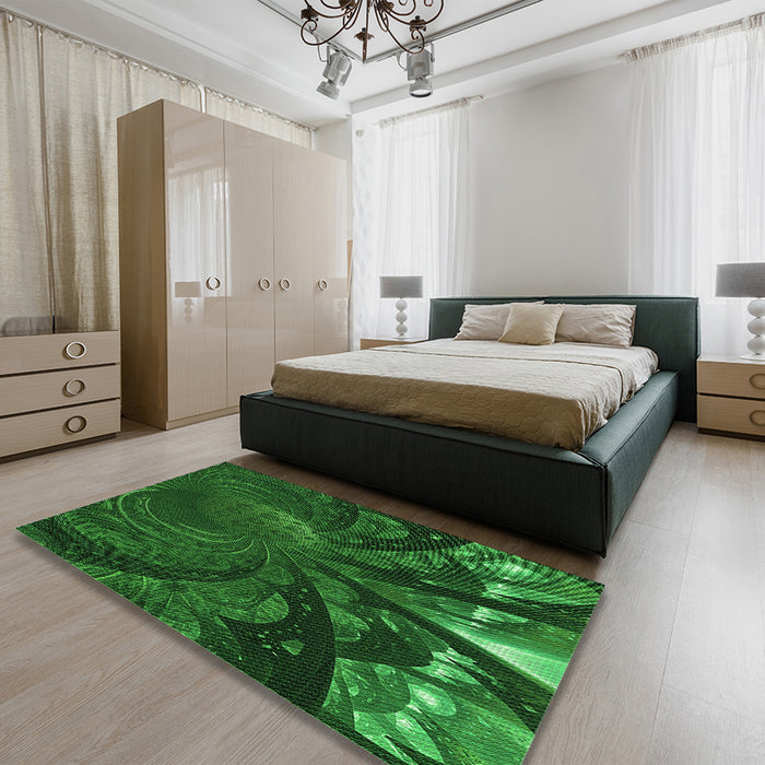 Round Machine Washable Transitional Deep Emerald Green Rug in a Office, wshpat1361grn