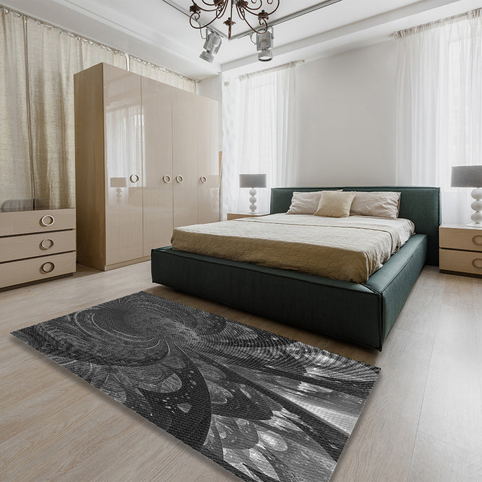 Round Machine Washable Transitional Charcoal Black Rug in a Office, wshpat1361gry