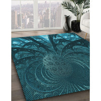 Patterned Deep-Sea Blue Rug, pat1361lblu