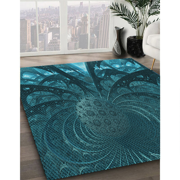 Patterned Deep-Sea Blue Rug in Family Room, pat1361lblu