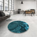 Round Patterned Deep-Sea Blue Rug in a Office, pat1361lblu