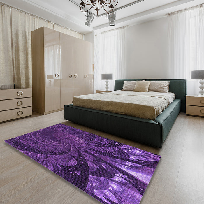 Round Machine Washable Transitional Jasmine Purple Rug in a Office, wshpat1361pur