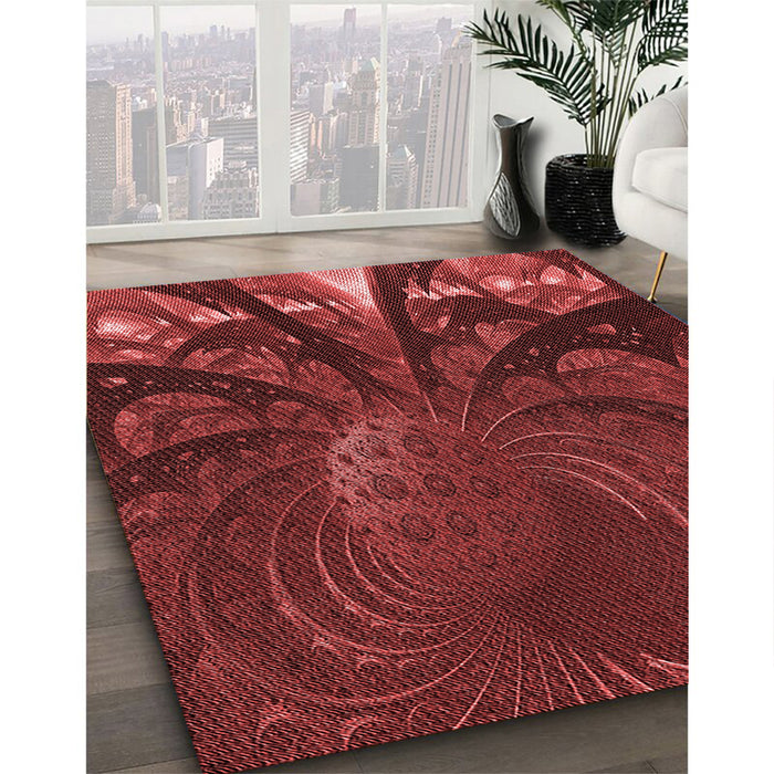 Patterned Crimson Red Rug in Family Room, pat1361rd