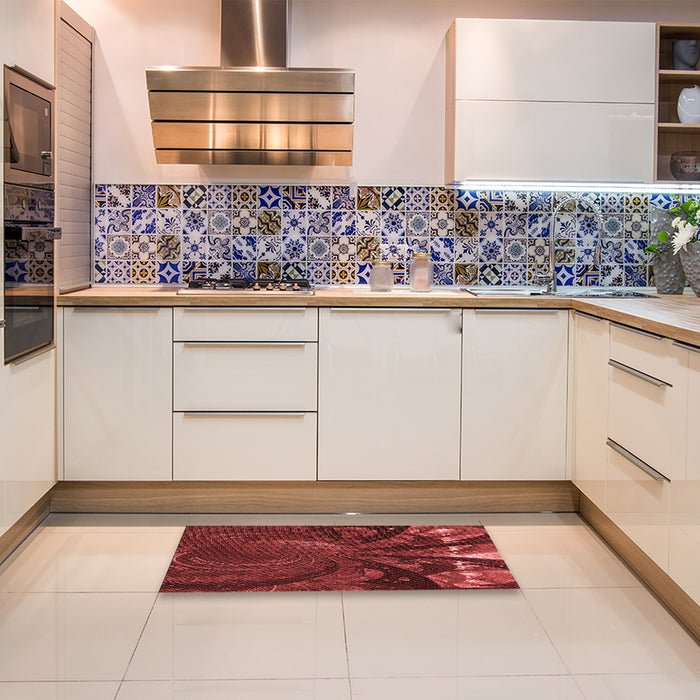 Patterned Crimson Red Rug in a Kitchen, pat1361rd