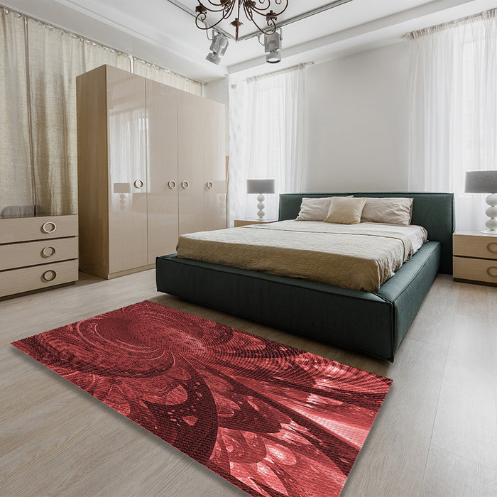 Round Machine Washable Transitional Crimson Red Rug in a Office, wshpat1361rd